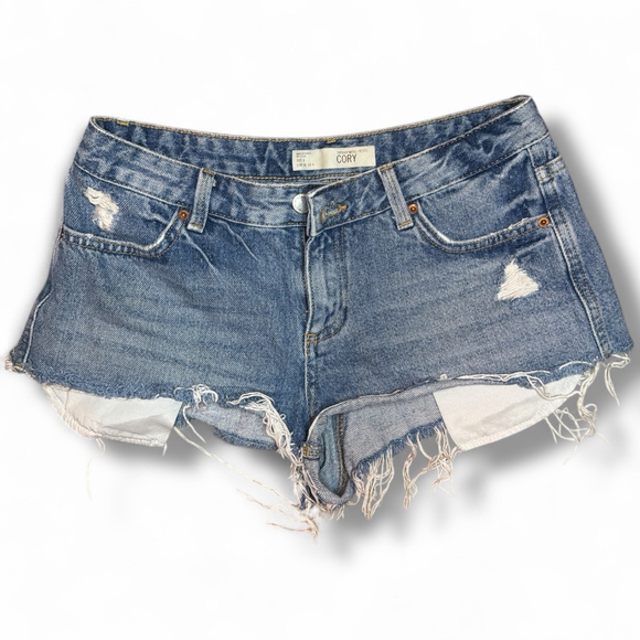 Topshop Pants - Women's Topshop Petite Blue Distressed Jean Shorts Size 4